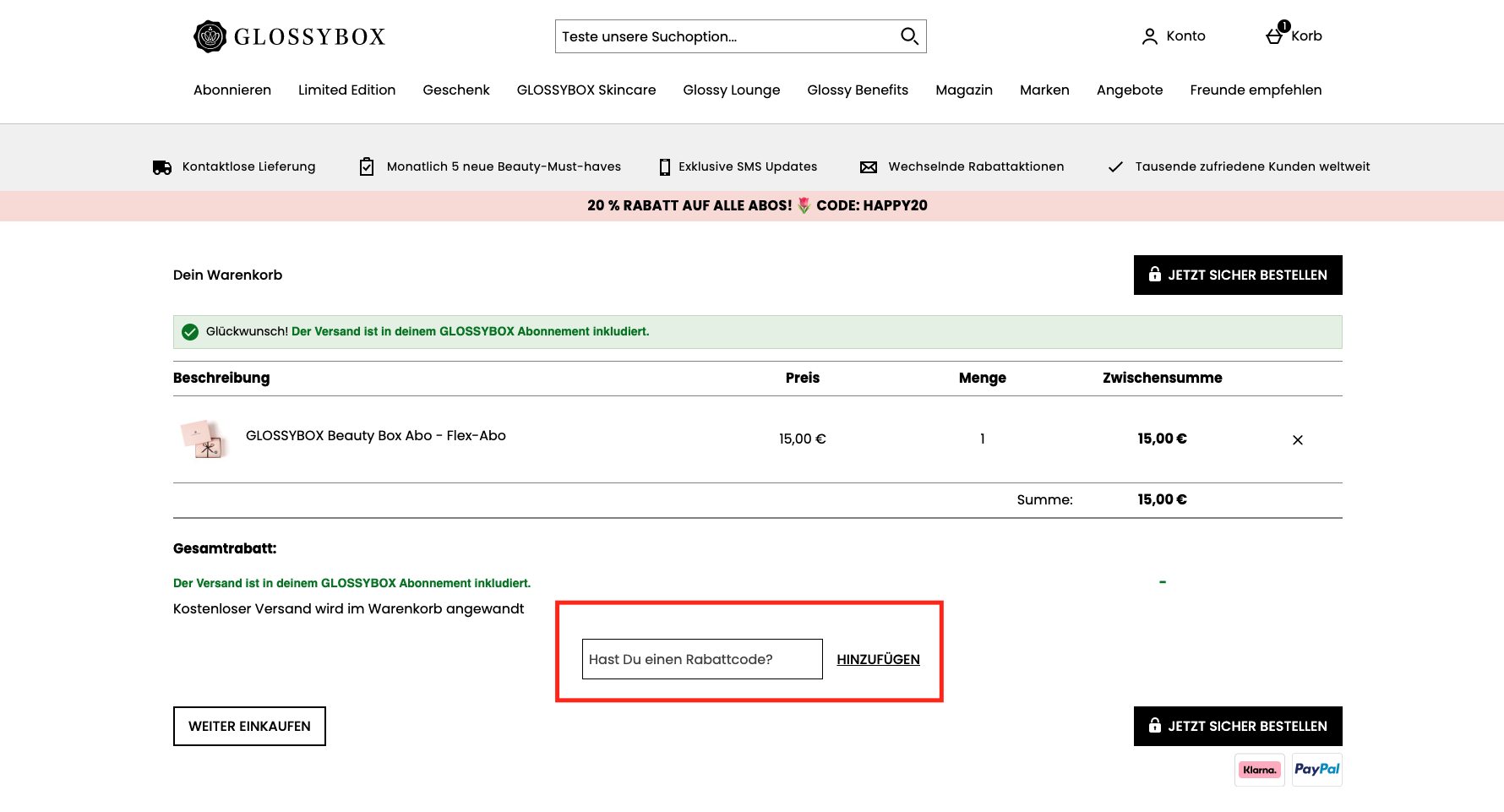 Glossybox Rabattcode