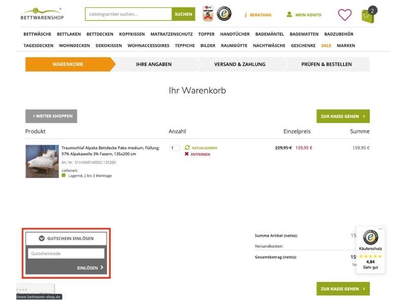 Bettwaren Shop Rabattcode
