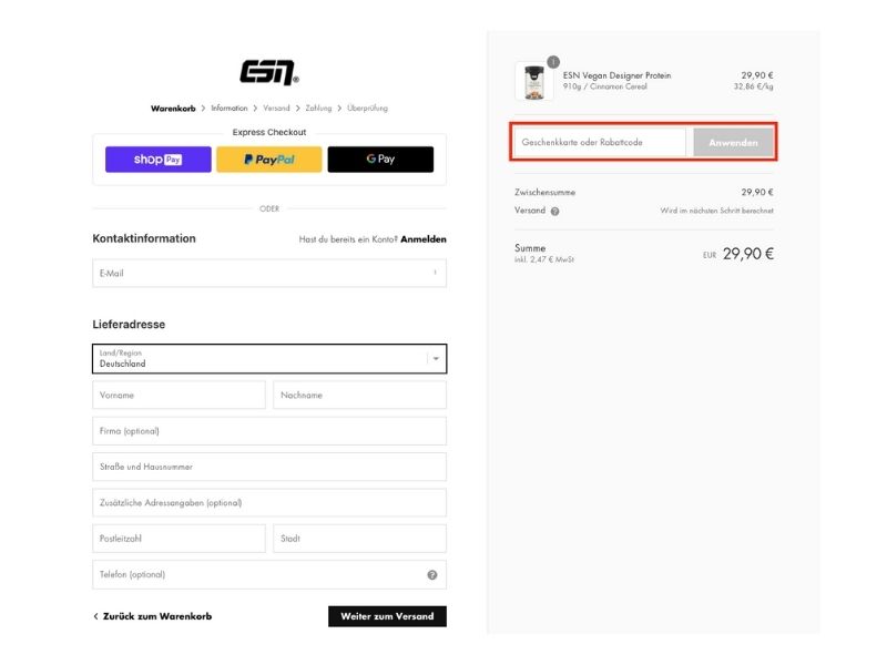 ESN Rabattcode